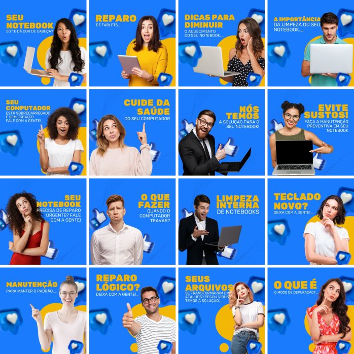 Templates Canva Manutenção de Computadores 200 Artes Editáveis + Legendas