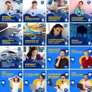 Templates Canva Manutenção de Computadores 200 Artes Editáveis + Legendas