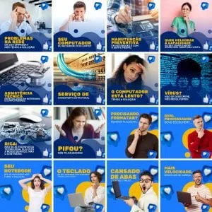 Templates Canva Manutenção de Computadores 200 Artes Editáveis + Legendas 9 Templates Canva Manutenção de Computadores 200 Artes Editáveis + Legendas