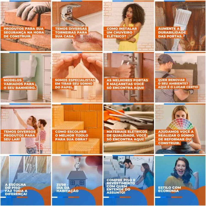 Templates Canva Materiais de Construção 200 Artes Editáveis + Legendas