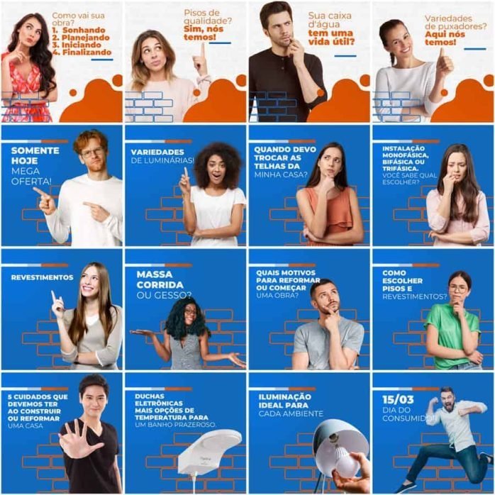 Templates Canva Materiais de Construção 200 Artes Editáveis + Legendas