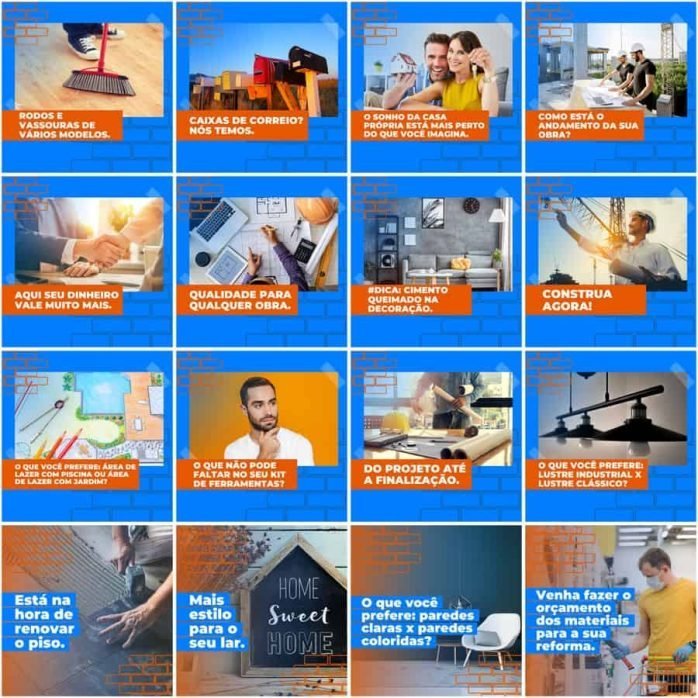 Templates Canva Materiais de Construção 200 Artes Editáveis + Legendas