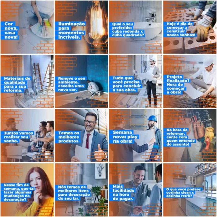 Templates Canva Materiais de Construção 200 Artes Editáveis + Legendas