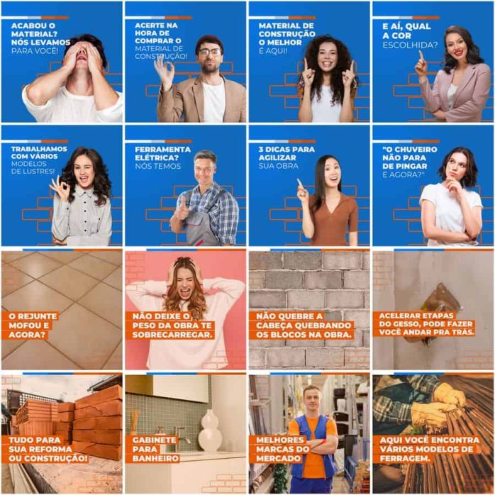 Templates Canva Materiais de Construção 200 Artes Editáveis + Legendas