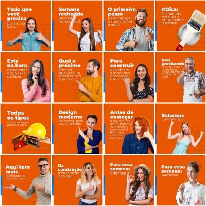 Templates Canva Materiais de Construção 200 Artes Editáveis + Legendas