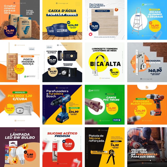 Templates Canva Materiais de Construção 90 Artes Editáveis + Bônus