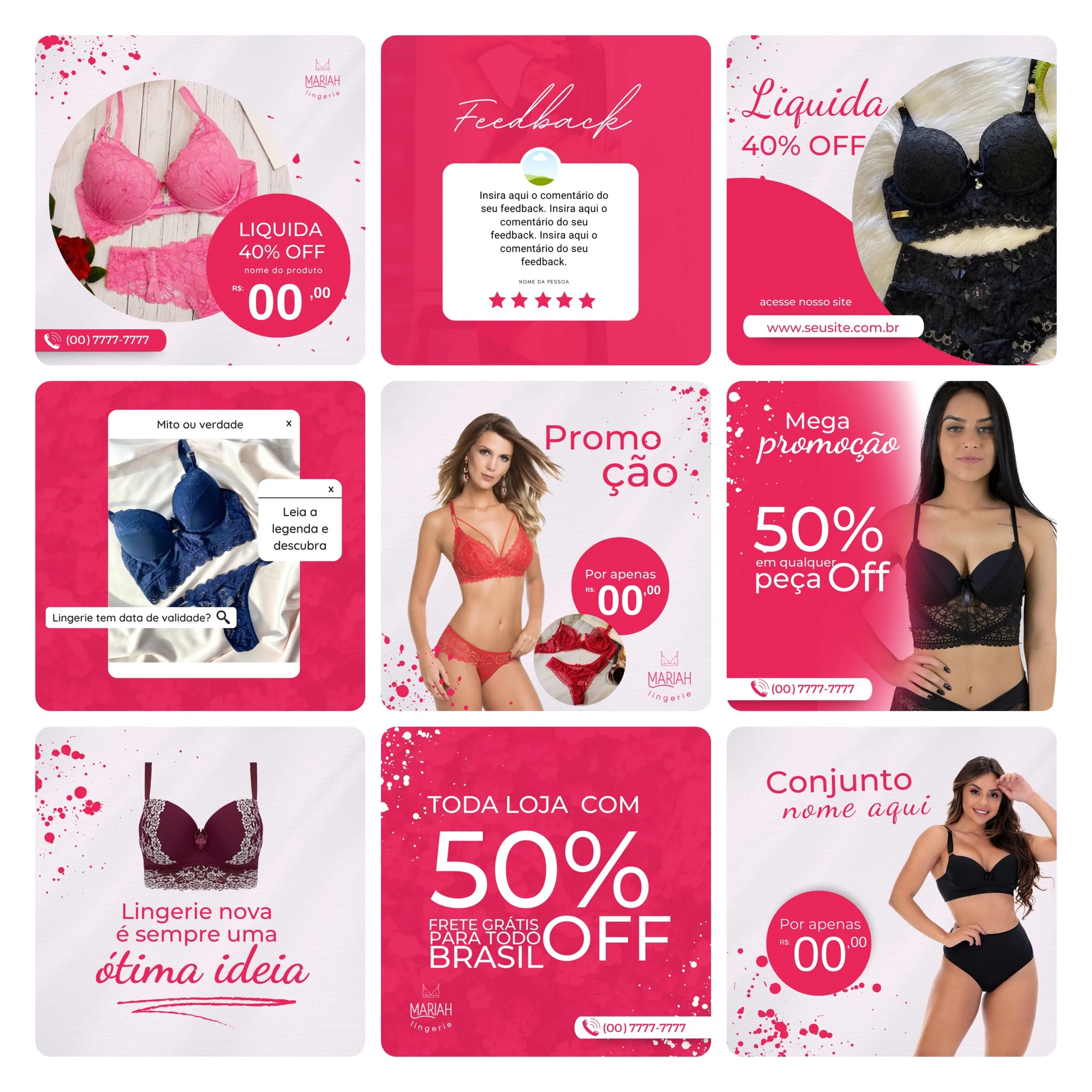 Templates Canva Moda Íntima Lingerie 30 Artes Editáveis + Bônus 1 Templates Canva Moda Íntima Lingerie 30 Artes Editáveis + Bônus