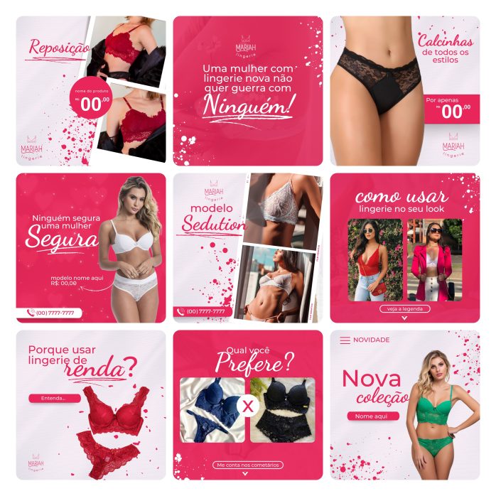 Templates Canva Moda Íntima Lingerie 30 Artes Editáveis + Bônus