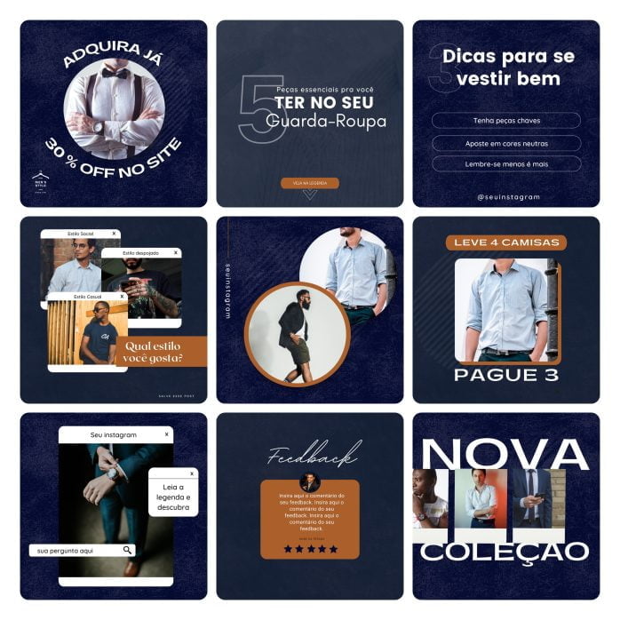 Templates Canva Moda Masculina 30 Artes Editáveis + Bônus