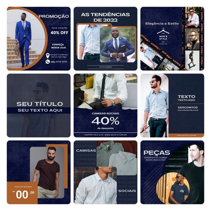 Templates Canva Moda Masculina 30 Artes Editáveis + Bônus
