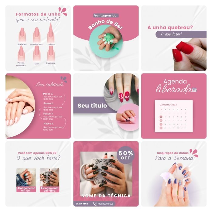 Templates Canva Nail Design 30 Artes Editáveis + Bônus