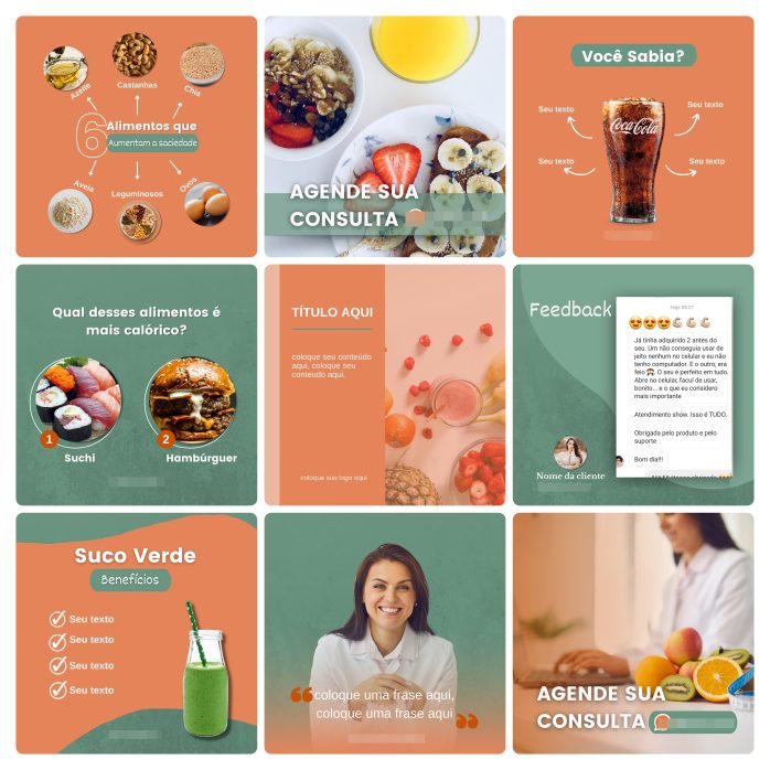 Templates Canva Nutricionista 100 Artes Editáveis + Bônus