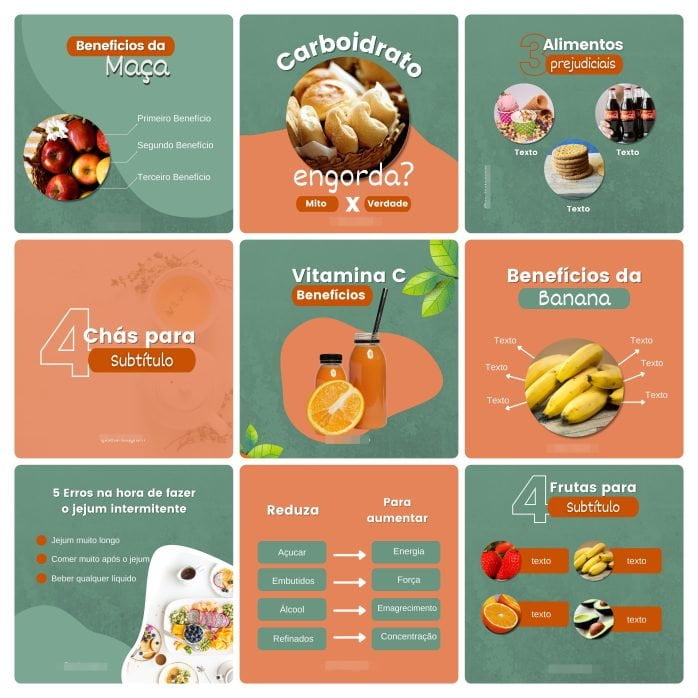 Templates Canva Nutricionista 100 Artes Editáveis + Bônus