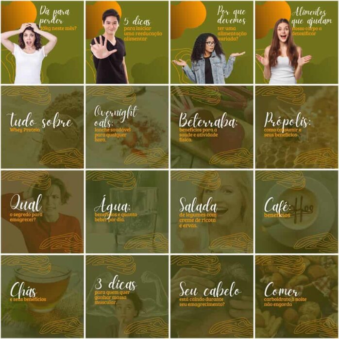 Templates Canva Nutricionista Nutrição 200 Artes Editáveis + Legendas