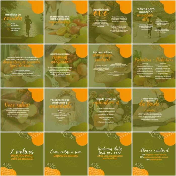 Templates Canva Nutricionista Nutrição 200 Artes Editáveis + Legendas