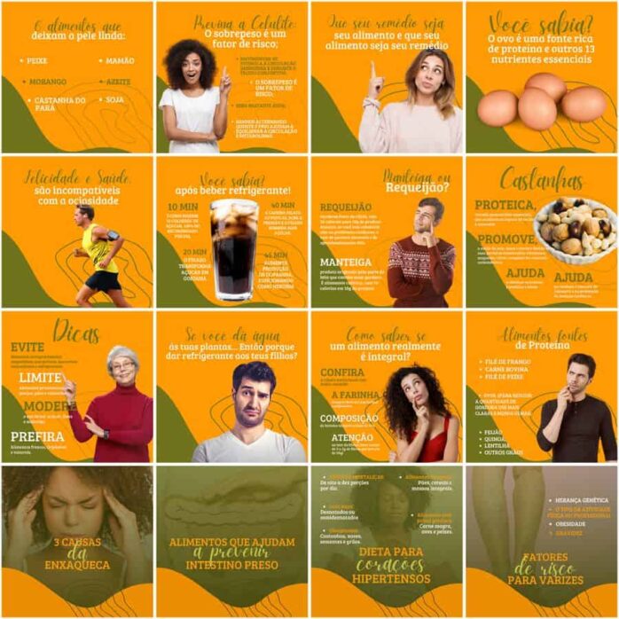 Templates Canva Nutricionista Nutrição 200 Artes Editáveis + Legendas