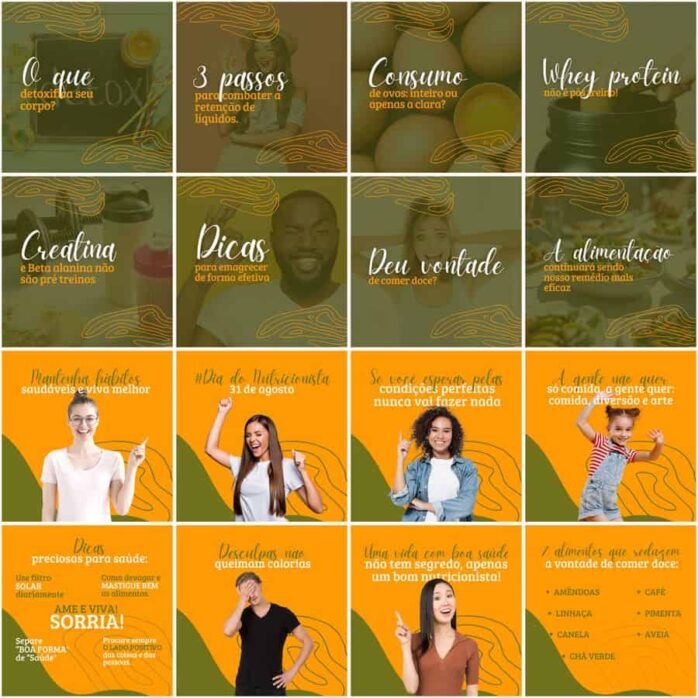 Templates Canva Nutricionista Nutrição 200 Artes Editáveis + Legendas