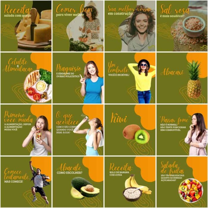 Templates Canva Nutricionista Nutrição 200 Artes Editáveis + Legendas