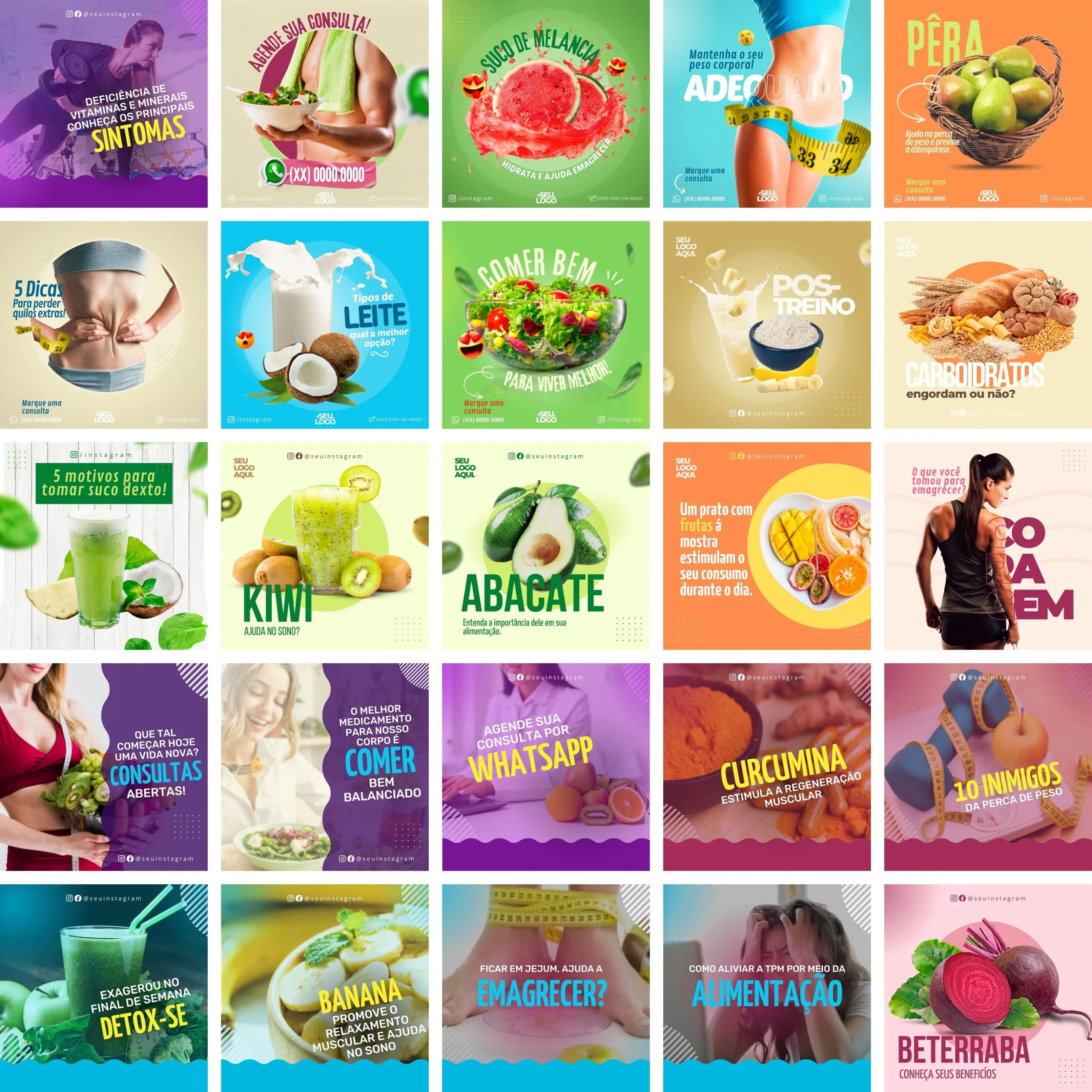 Templates Canva Nutricionista Nutrição 25 Artes Editáveis + Bônus 1 Templates Canva Nutricionista Nutrição 25 Artes Editáveis + Bônus