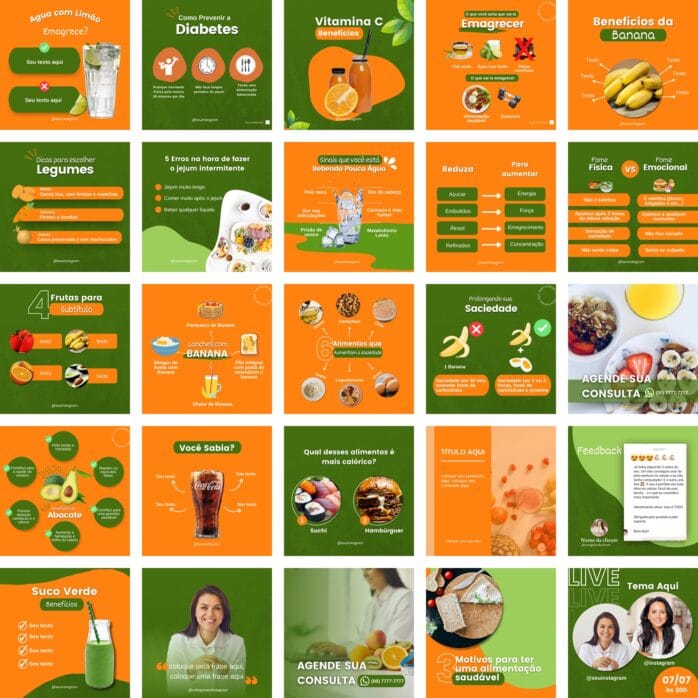 Templates Canva Nutricionista Nutrição 50 Artes Editáveis + Bônus
