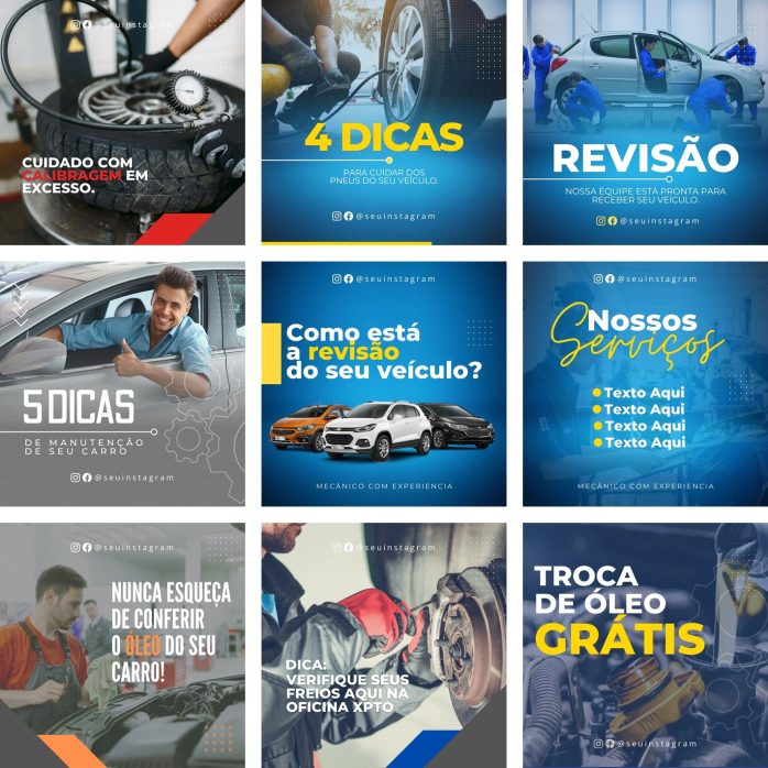 Templates Canva Oficina Mecânica Mecânico 40 Artes Editáveis + Bônus