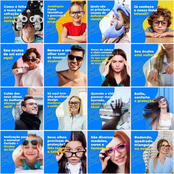 Templates Canva Óticas Oftalmologia 200 Artes Editáveis + Legendas