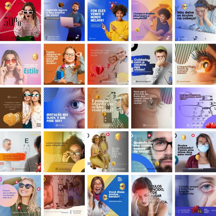 Templates Canva Óticas Oftalmologista 340 Artes Editáveis + Bônus