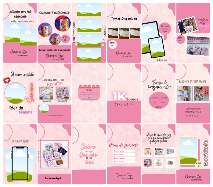 Templates Canva Personalizados Sublimação 100 Stories Editáveis