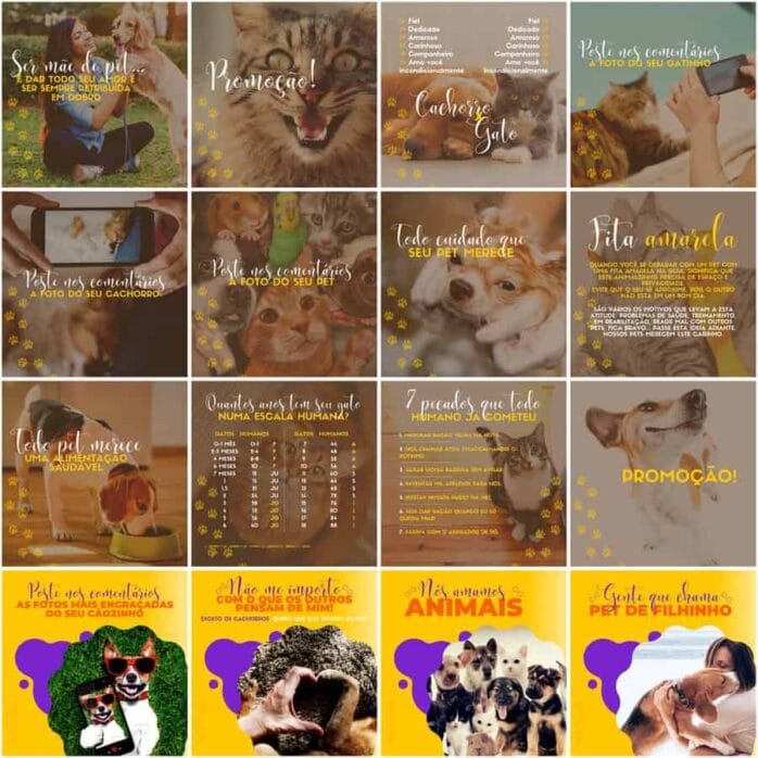 Templates Canva Pet Shop 200 Artes Editáveis + Legendas