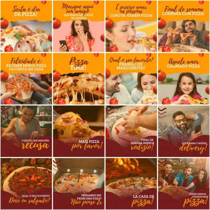Templates Canva Pizzaria Pizza 200 Artes Editáveis + Legendas