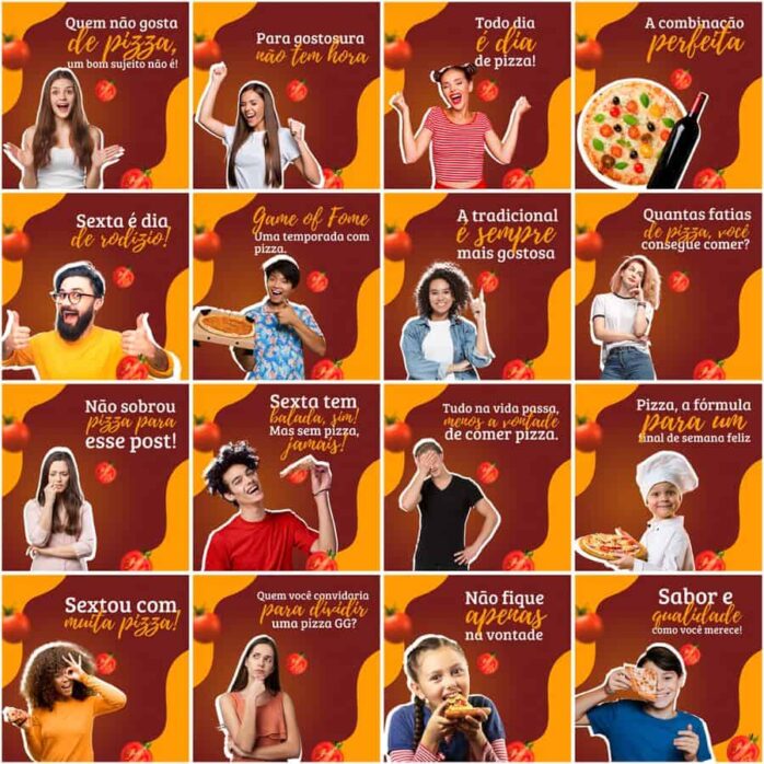 Templates Canva Pizzaria Pizza 200 Artes Editáveis + Legendas
