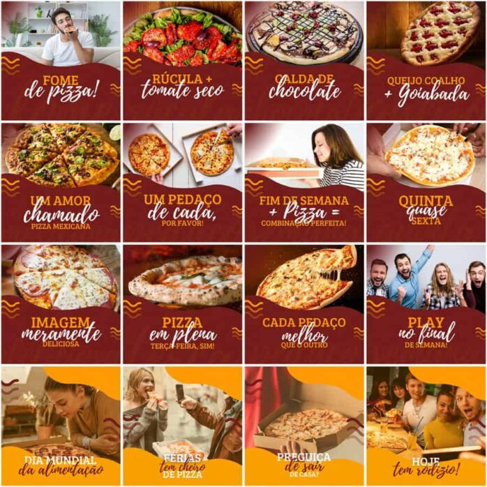 Templates Canva Pizzaria Pizza 200 Artes Editáveis + Legendas
