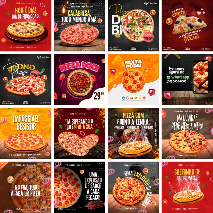 Templates Canva Pizzaria Pizza 30 Artes Editáveis + Bônus