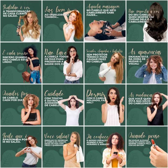 Templates Canva Salão de Beleza 200 Artes Editáveis + Legendas