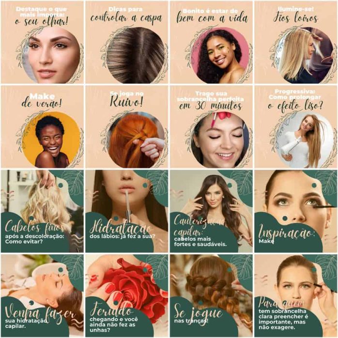 Templates Canva Salão de Beleza 200 Artes Editáveis + Legendas