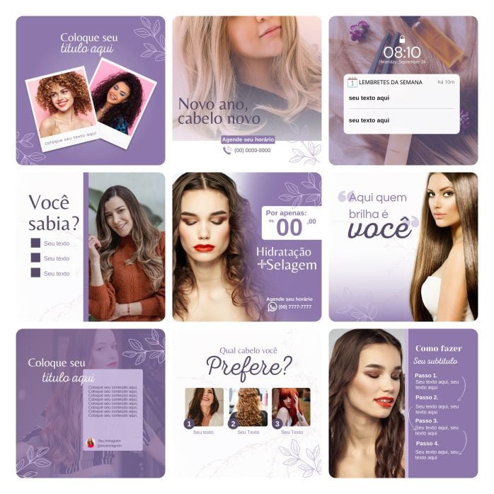 Templates Canva Salão de Beleza 30 Artes Editáveis + Bônus