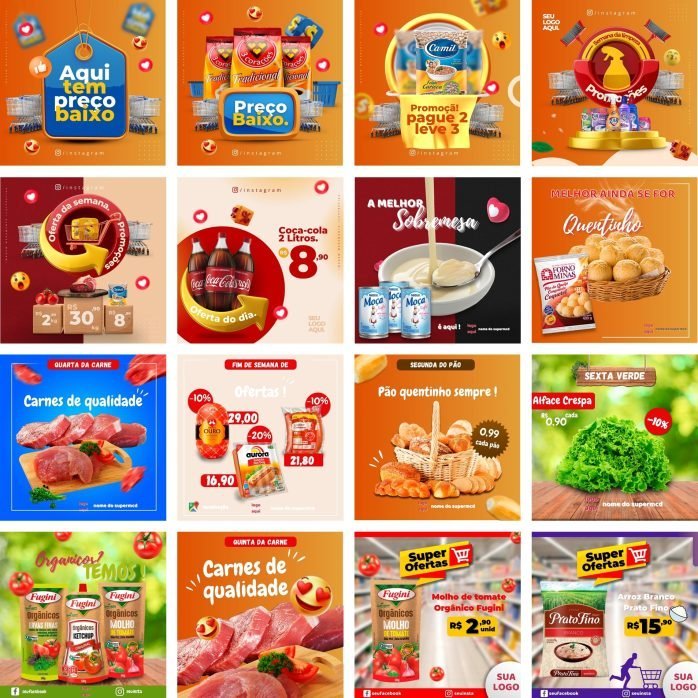 Templates Canva Supermercado Mercado 32 Artes Editáveis + Bônus