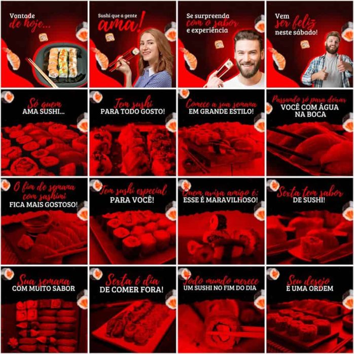 Templates Canva Sushi 200 Artes Editáveis + Legendas