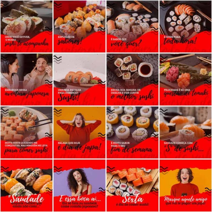 Templates Canva Sushi 200 Artes Editáveis + Legendas