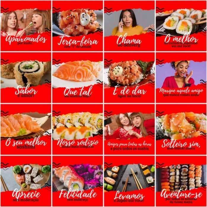 Templates Canva Sushi 200 Artes Editáveis + Legendas