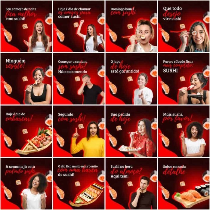 Templates Canva Sushi 200 Artes Editáveis + Legendas