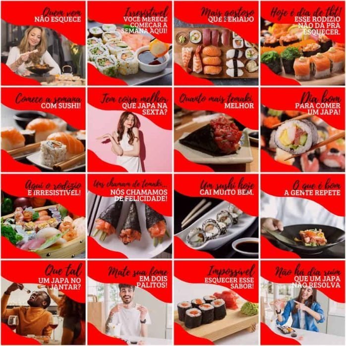 Templates Canva Sushi 200 Artes Editáveis + Legendas