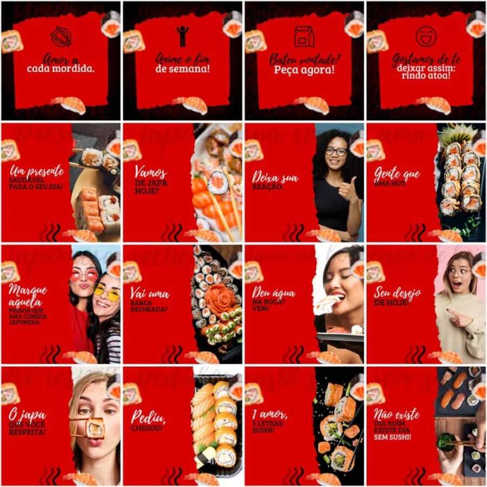 Templates Canva Sushi 200 Artes Editáveis + Legendas
