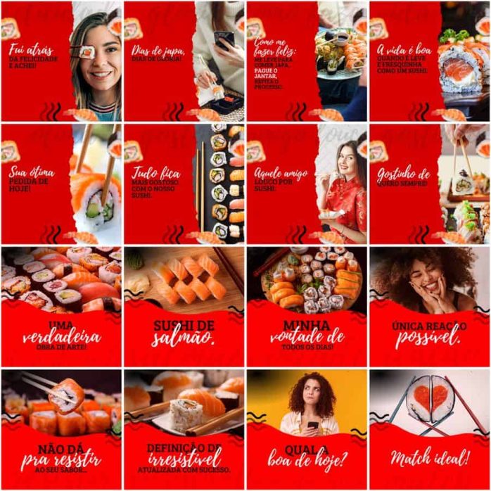 Templates Canva Sushi 200 Artes Editáveis + Legendas