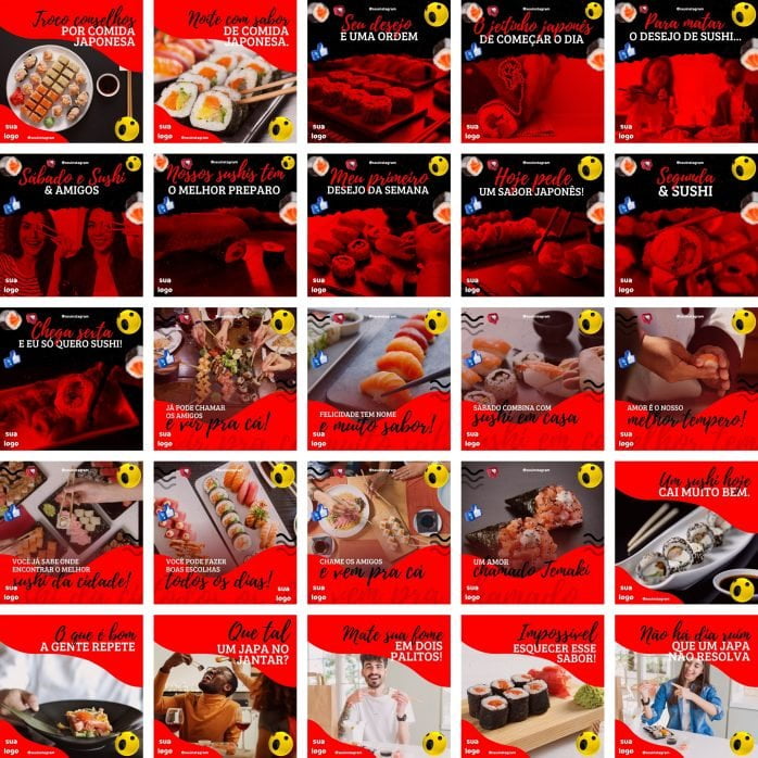 Templates Canva Sushi Comida Japonesa 200 Artes Editáveis + Bônus