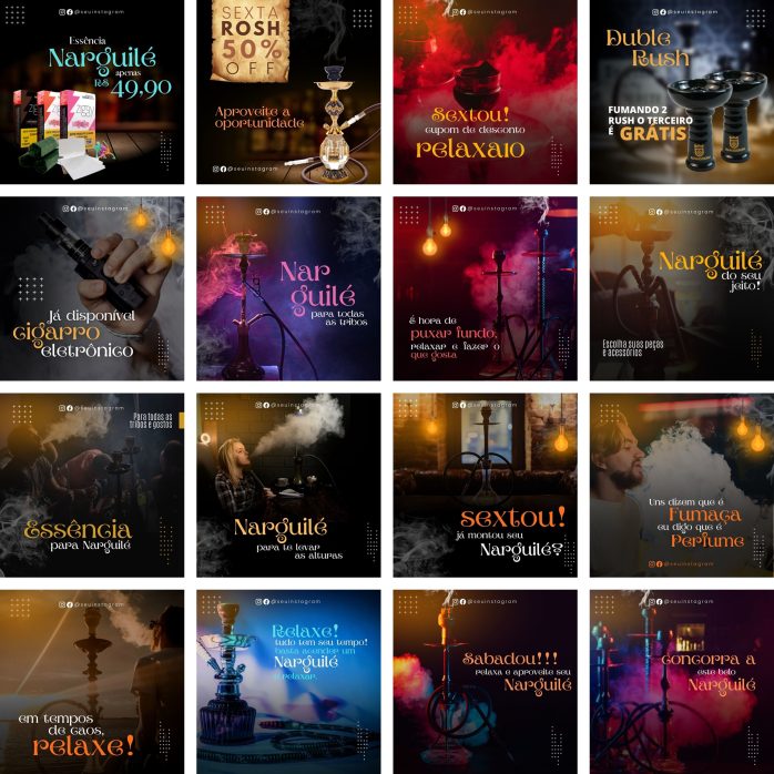 Templates Canva Tabacaria Narguilé 30 Artes Editáveis + Bônus