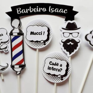 Topo de Bolo Barbeiro Digital Vintage para Festa Infantil 12 Topo de Bolo Barbeiro Digital Vintage para Festa Infantil
