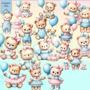 Ursinhas Azul E Rosa Kit Digital Png Scrapbooking